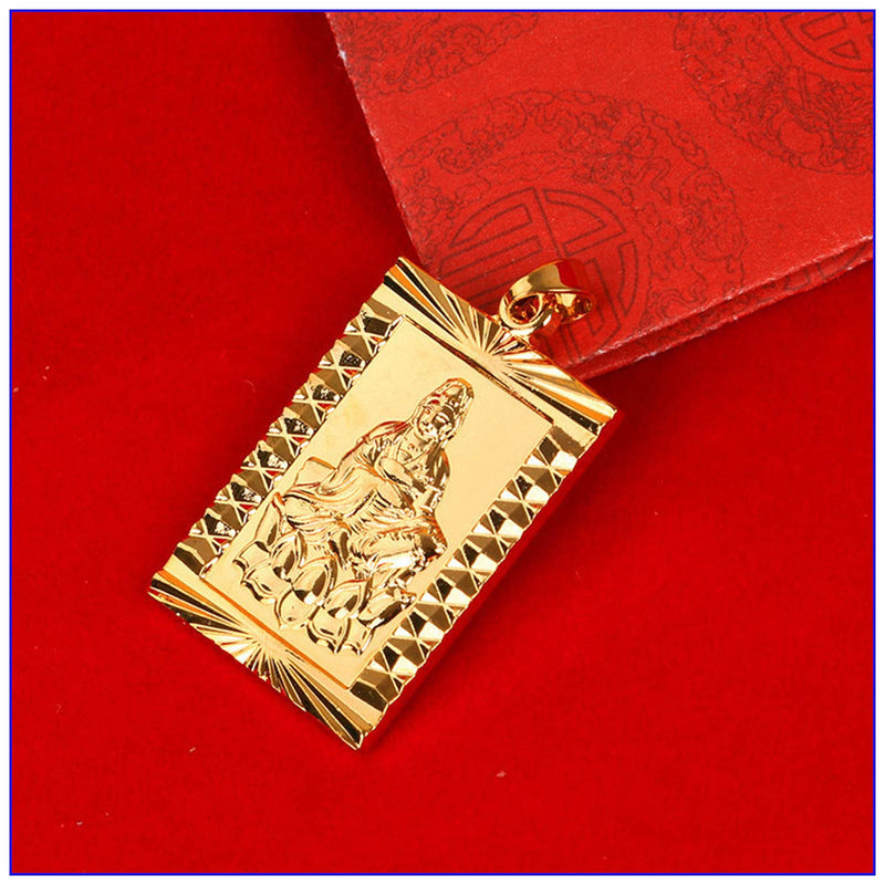 [Australia] - Fusamk Fashion Plated 18K Gold Buddha Dog Tag Pendant Guan Yin Necklace,22" Box Chain Plated Gold Guan Yin Dog Tag 