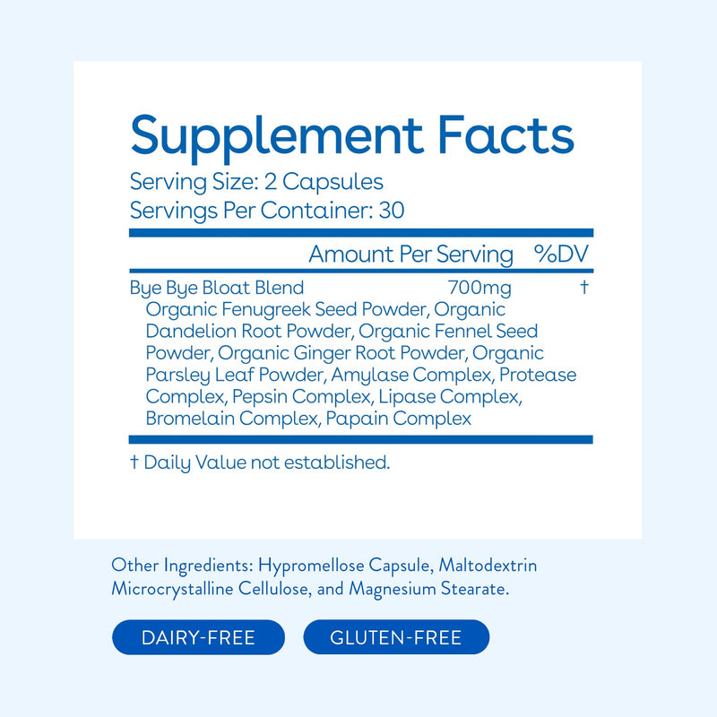 [Australia] - Love Wellness Bye Bye Bloat, Digestive Enzymes Supplement - 60 Capsules - Bloating & Gas Relief - Helps Reduce Water Retention & Overall Digestive Health - Safe & Effective With Fenugreek, & Dandelion 