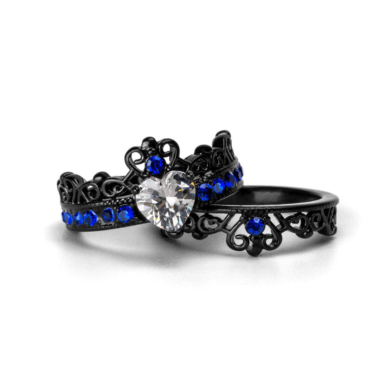 [Australia] - Ringcrown Couple Rings Black Plated Heart Blue Cz Womens Wedding Ring Sets Crown Ring Titanium Man Wedding Bands（Please Buy 2 Rings for 1 Pair） women(1pc) 6 