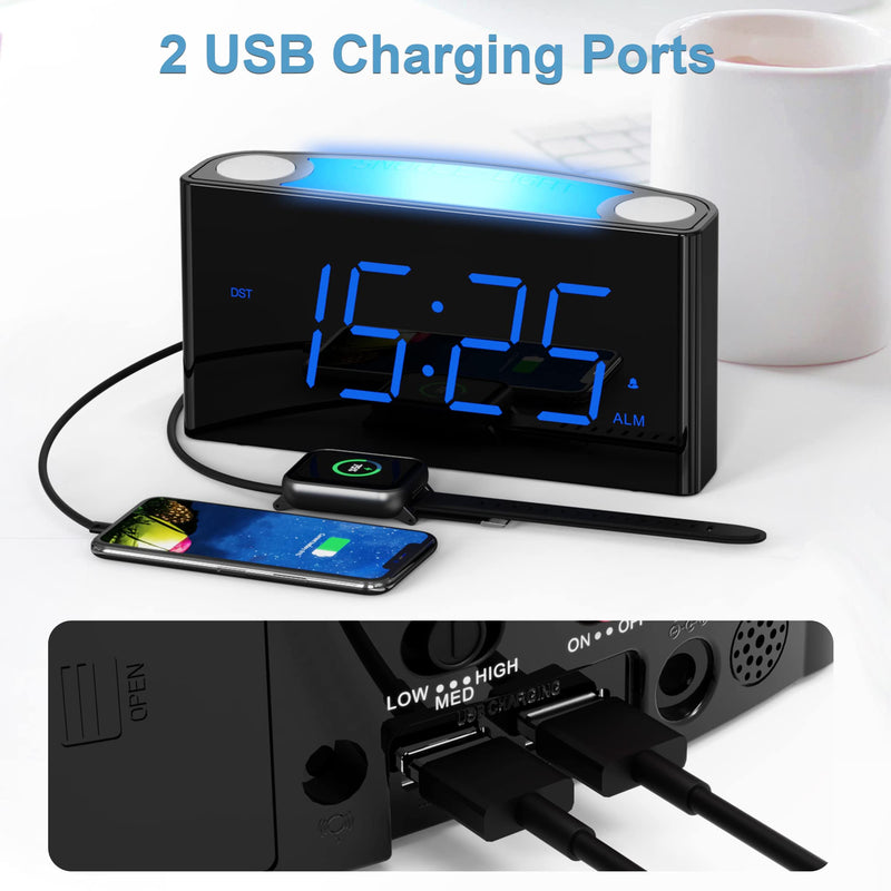 [Australia] - Digital Alarm Clock for Bedroom - 7 Color Night Light,2 USB Chargers,7.5" Large Number Screen & Slider Dimmer,12/24 H,Battery Backup,Easy Loud Electric Alarm Clock for Heavy Sleeper,Boy&Girl Kids Teen Blue Digits 