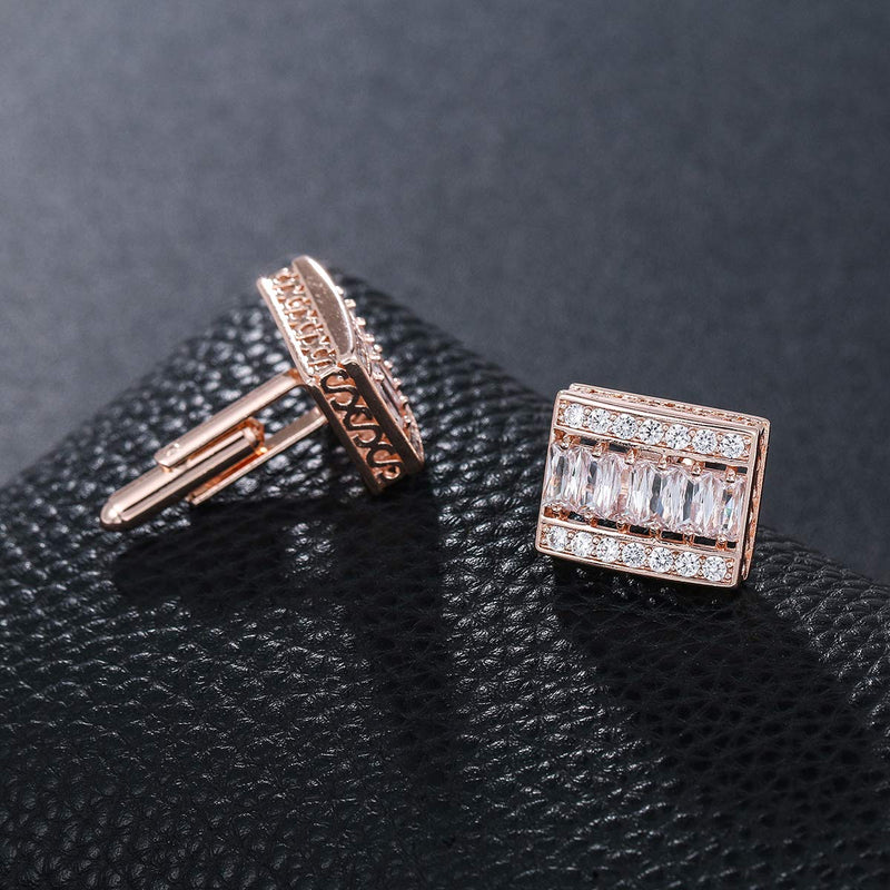 [Australia] - WeimanJewelry Cubic Zirconias CZ Classic Cufflinks for Men Wedding Business Shirts Rose Gold 1 