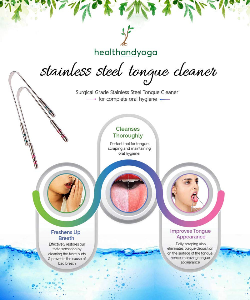 [Australia] - HealthAndYoga(TM) Surgical Steel Tongue Cleaners - 2 Pieces Set - Sterilizable - Distinct Identifying Color on Hygienic Steel Grips 