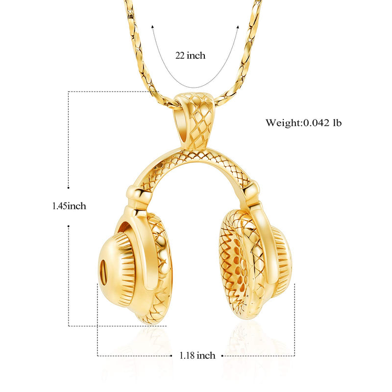 [Australia] - Imrsanl Cremation Jewelry Headphone Urn Necklace for Ashes Stainless Steel Keepsake Memorial Music Headset Pendants Ash Jewelry Gold 
