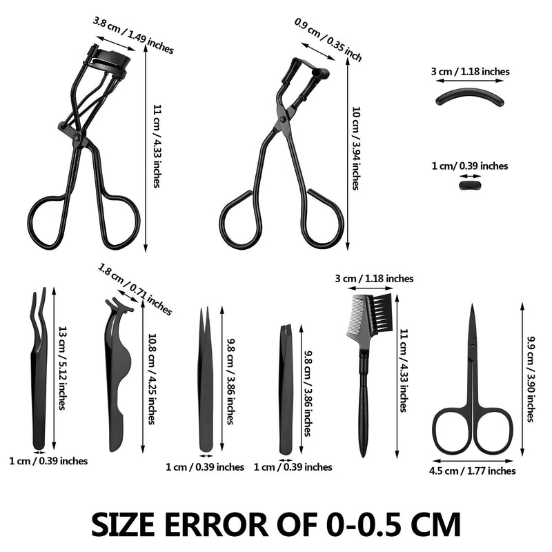 [Australia] - 48 Pieces Eyelash Curler Makeup Tools Set, include Mini Eyelash Curler Kit, Eyebrow and Eyelash Extension Tweezers, Eyelash Eyebrow Brush Comb and Eyelashes Scissors, Silicone Refill Pads (Black) 