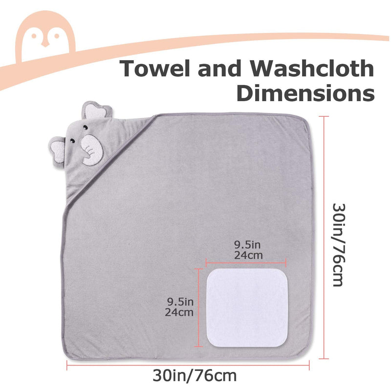 [Australia] - Hooded Baby Towel Set, Momcozy 8-Piece Baby Bath Towel Set, 2Pcs Baby Towel and 6Pcs Baby Wash Cloth, Soft and Super Absorbent Baby Washcloths for Toddlers, Baby Shower Set Cute Elephant Grey 