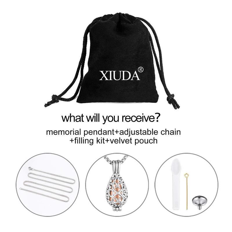 [Australia] - XIUDA Cremation Jewelry Urn Necklace for Ashes with Lotus Flower Urn Pendant Memorial Stainless Steel Ashes Keepsake Silver 