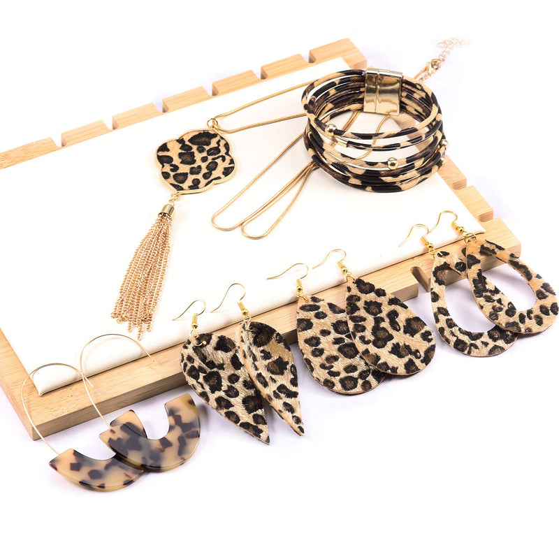 [Australia] - Filluck Leopard Jewelry Set Leopard Bracelets Leopard Print Earrings Leopard Print Necklace for Women Fashion Style A 