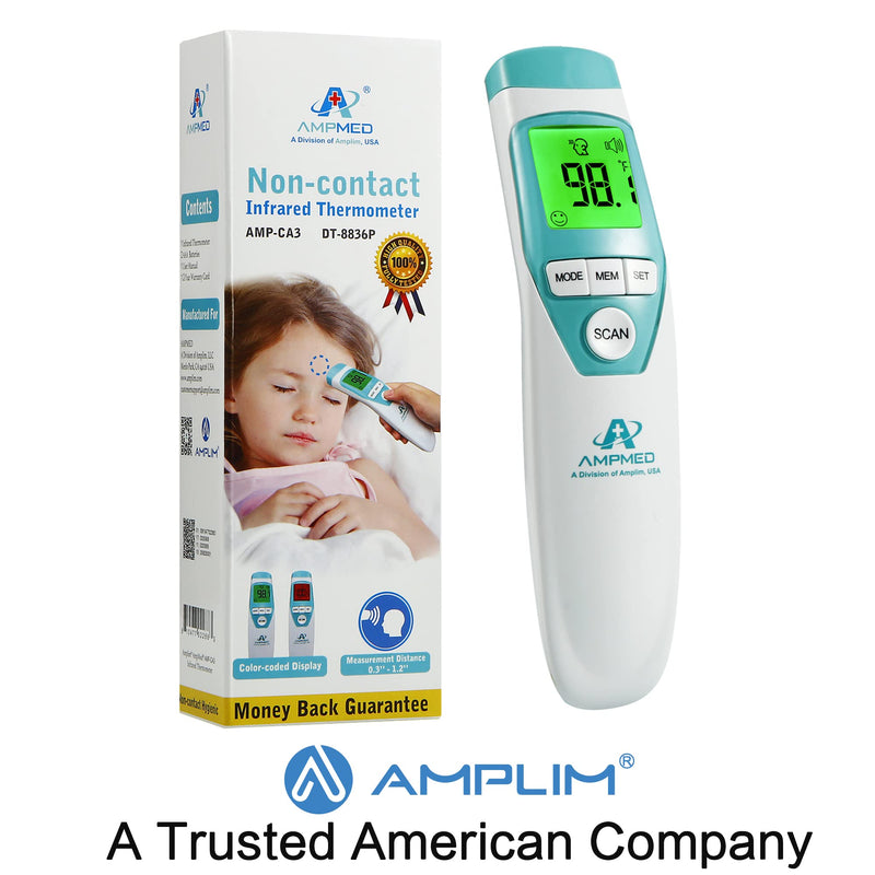 [Australia] - Amplim Hospital Medical Grade Non Contact Clinical Infrared Forehead Thermometer for Baby and Adults, Blue Turquoise 