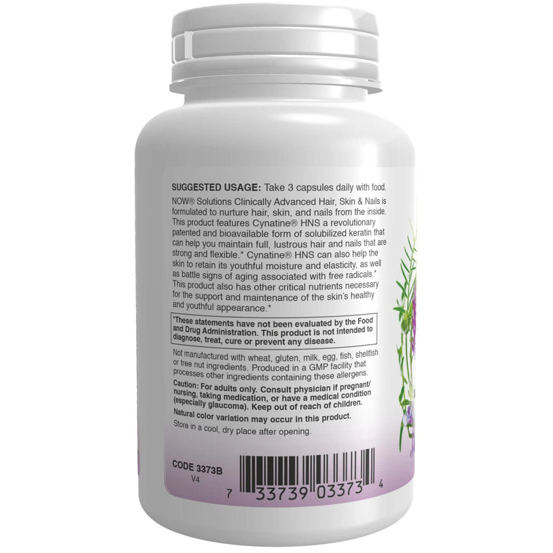 [Australia] - NOW Solutions, Hair, Skin and Nails, Clinically Advanced, Support with Clinically Tested Cynatine®, 90 Veg Capsules 