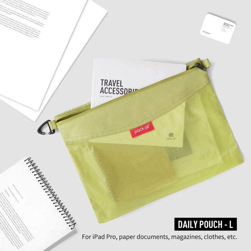 [Australia] - pack all Water-Resistant Material Zipper Pouch, Mesh Zipper Bags for Storage, Travel, Office (Green, Large) L Green 