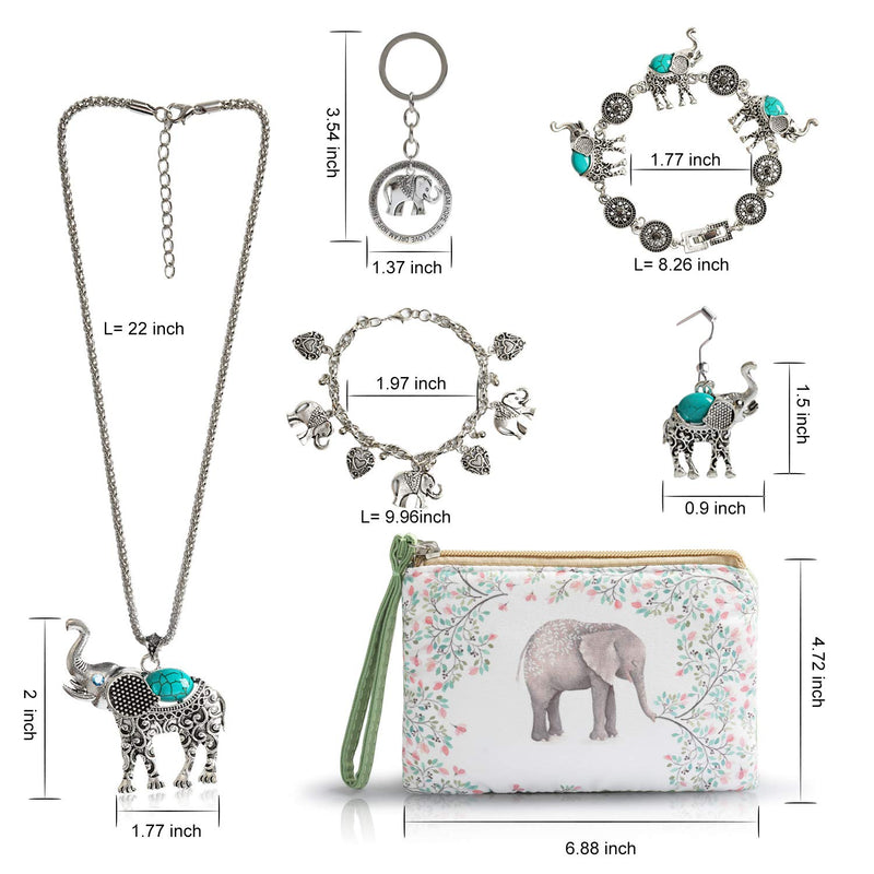 [Australia] - Elephant Jewelry Sets for Women Girls,Vintage Silver Ethnic Tribal Elephant Jewelry with Elephant Makeup Bag for Elephant Lover Gift 