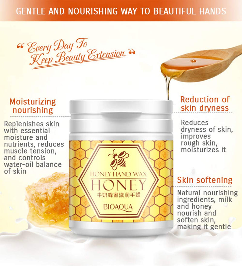 [Australia] - BIOAQUA Natural Honey & Milk Gentle Hand Wax Soft Peel Off Mask Silky Skin Natural Extracts Moisturizing Hydrating Nourish 170g 