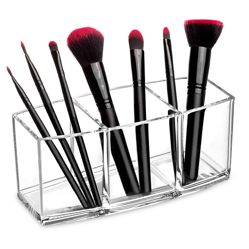 [Australia] - hblife Clear Makeup Brush Holder Organizer, 3 Slot Acrylic Cosmetics Brushes Storage Solution Clear A 