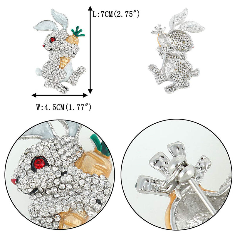 [Australia] - EVER FAITH Austrian Crystal Enamel Adorable Rabbit with Carrot Brooch Pendant Clear Silver-Tone 