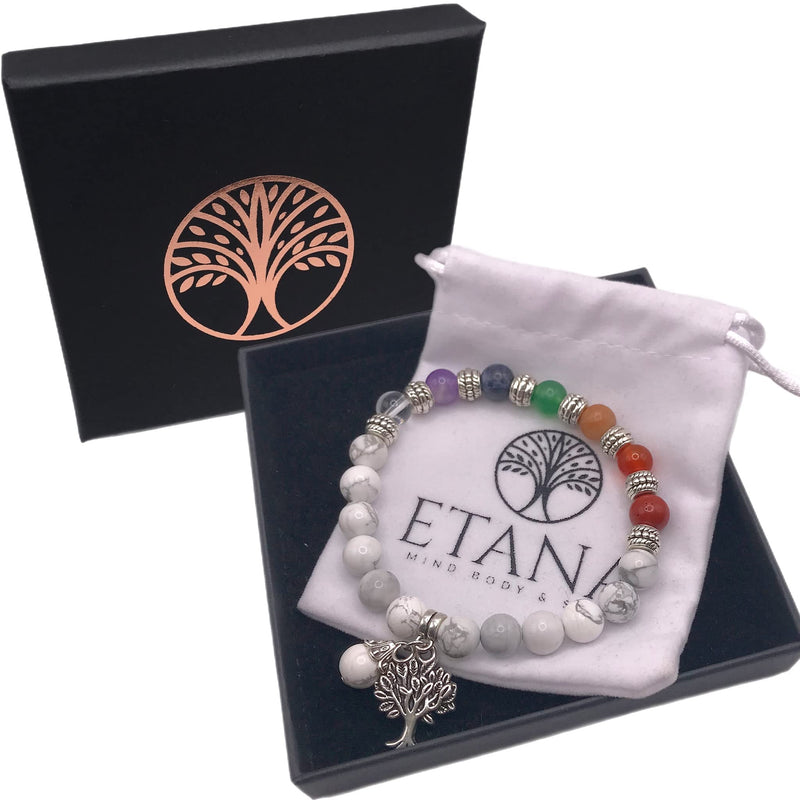 [Australia] - ETANA Chakra Bracelets for Women with Howlite Healing Crystals, Anxiety Relief Spiritual Gift, Mindfulness Presents, Birthday Gifts for Her No card Howlitte 