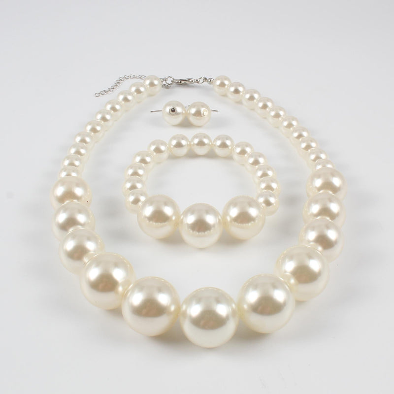 [Australia] - KOSMOS-LI Women's Large Big Simulated Pearl Statement 19" Necklace Bracelet and Earrings Jewelry Set ivory 