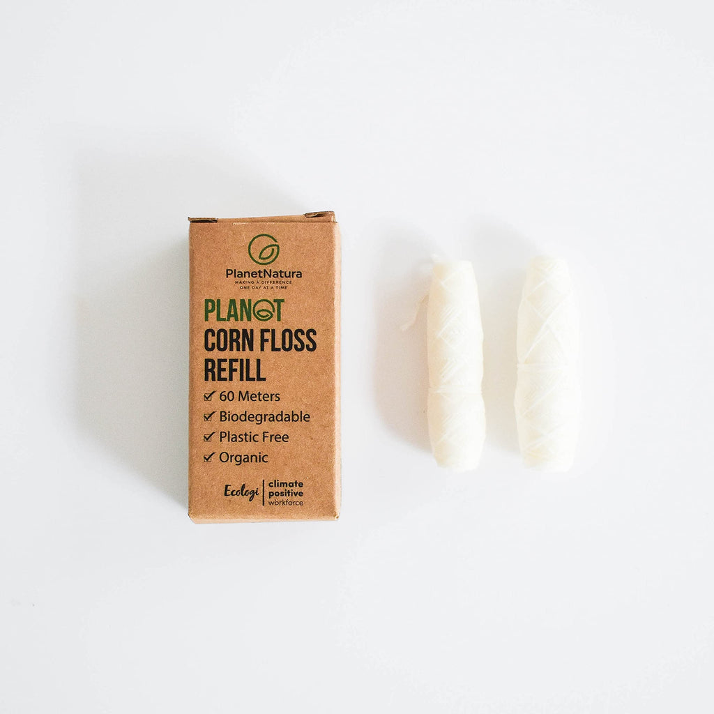 [Australia] - PlanetNatura Dental Corn Floss Refills – 60m Vegan Dental Floss – Plant-Based Corn Teeth Cleaning Floss – Biodegradable and Eco-Friendly – Organic No-Plastic Floss with Mint Flavour 