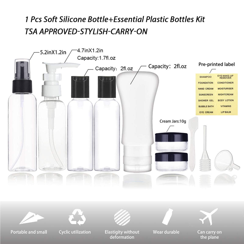 [Australia] - Empty Plastic Travel Bottles Containers, TSA Approved Travel Size Toiletries Tubes Kit for Liquids, Carry-On Set for Women/Men Clear 