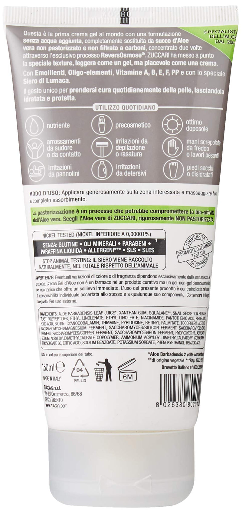 [Australia] - ZUCCARI Aloe Gel Cream - 150ml tube 