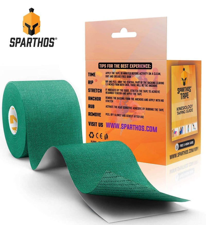 [Australia] - Sparthos Kinesiology Tape [Forest Green - 16.4ft Uncut Roll] x Ice Packs for Injuries [Size Medium + Cover] 