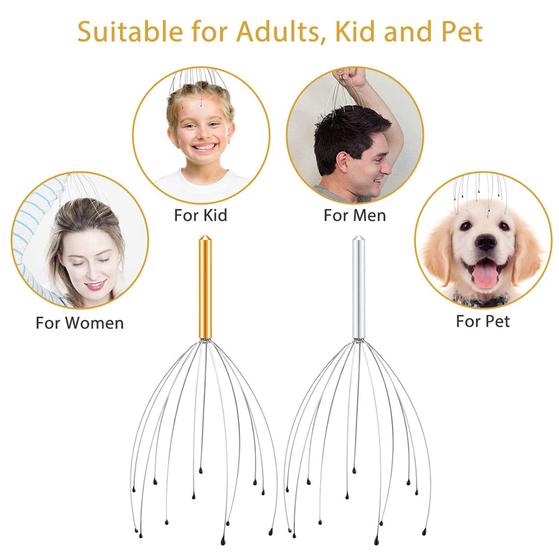 [Australia] - Sancheay Head Massager, Manual Scalp Head Scratcher, Handheld Scalp Massager for Deep Relaxation, Hair Stimulation and Stress Relief (Gold & Silver) Gold & Silver 