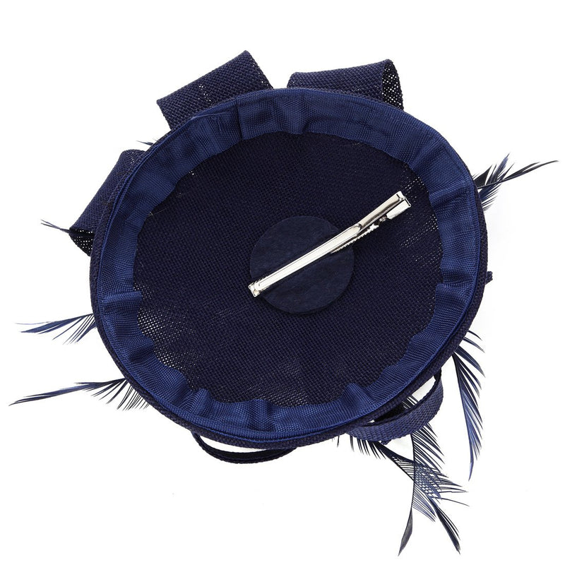 [Australia] - Sinamay Feather Fascinators Womens Pillbox Flower Derby Hat for Cocktail Ball Wedding Church Tea Party Navy Blue 