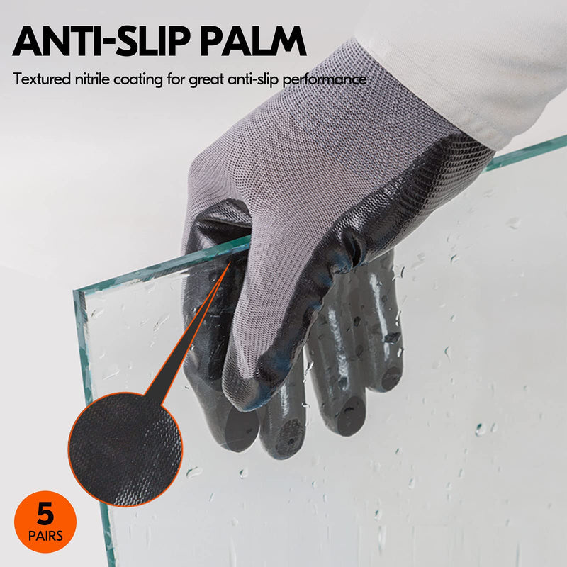 [Australia] - Vgo 5Pairs Safety Work Gloves,Gardening Gloves,Non-Slip Nitrile coating,Dipping Gloves(Size M,Grey,NT2110) M (Pack of 5) Green 