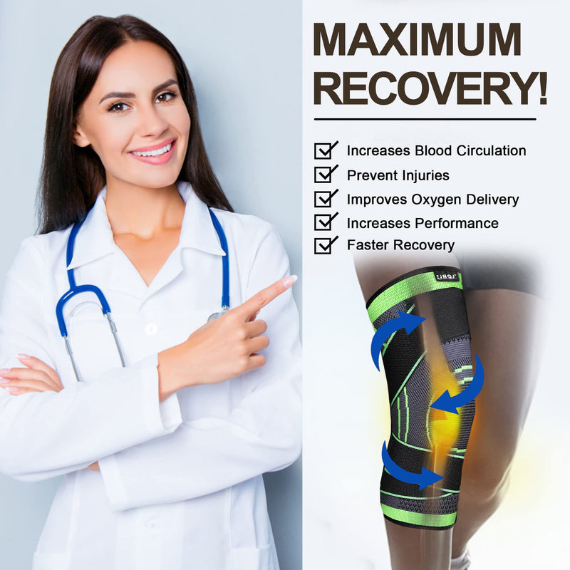 [Australia] - Knee Sleeve, Professional Knee Brace with Removable Adjustable Straps, Premium Compression Support for Arthritis Pain, Running Safety, Cross Fitness Training, Men's/Women's - Single (Large, GREEN01, 1) Large 
