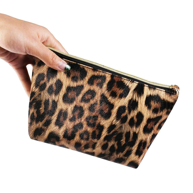 [Australia] - 2 Pcs Leopard Makeup Bag Travel Cosmetic Case Portable Multifunction Toiletry Bags Organizer Brushes Storage Bags with Gold Zipper for Women Girls Clutch Purse 