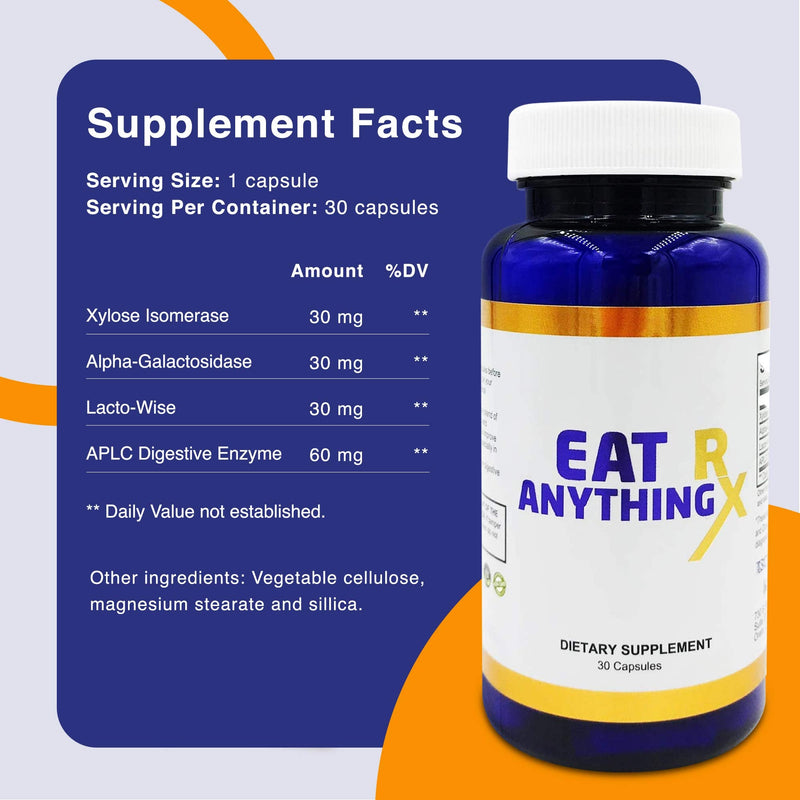 [Australia] - Dirobi Eat Anything Rx Digestive Enzymes, Gut-Health Supplements for Gas and Bloating Relief for Women and Men, Daily Prebiotic and Probiotic Supplement, 60 Capsules 60 Count (Pack of 1) 