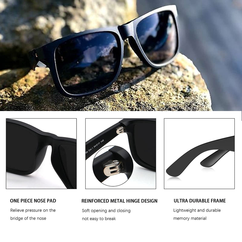 [Australia] - MAXJULI Polarized Sunglasses for Men and Women,UV Protection Rectangular Sun Glasses 8806 2 Pack(black/Gray+black/Blue) 