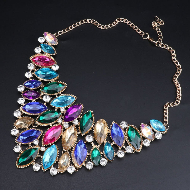 [Australia] - Fashion Choker Bib Necklace Crystal Femme Brand Women Jewelry Statement Necklaces Earring Jewelry Set Colorful 
