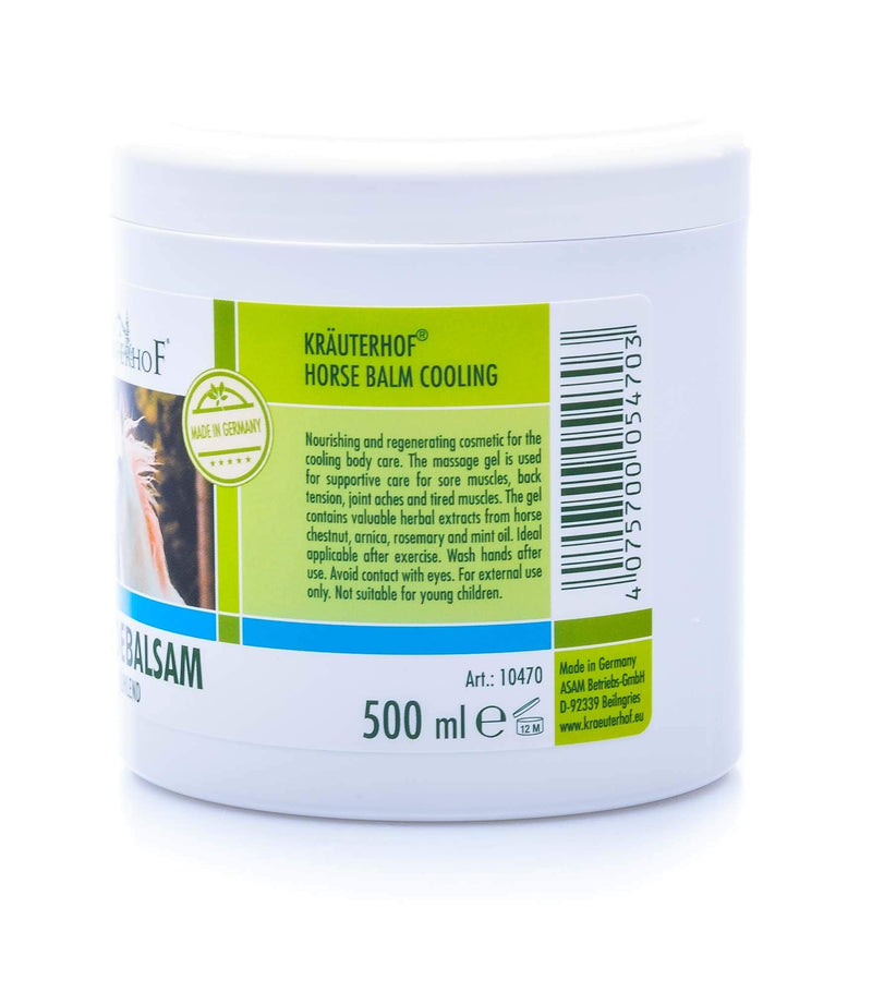 [Australia] - Kräuterhof Horse Balm Cools and Revitalises Precious Herbal Extracts from Horse Chestnut Arnica Rosemary and Mint Oil 500 ml Tub Sealed with Aluminum Foil 500 ml (Pack of 1) 