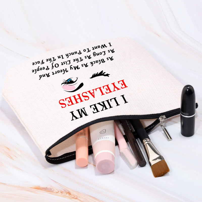 [Australia] - MBMSO Funny Makeup Bags I Like My Eyelashes as Black As My Heart Canvas Cosmetic Bags Zipper Pouch Cosmetic Travel Carry Bag (EYELASHES As Black Bag) Eyelashes as Black Bag 