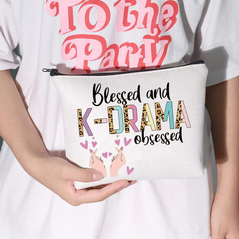 [Australia] - LEVLO Korean Drama Cosmetic Make Up Bag K-Drama Lover Gift Blessed And K-DRAMA Obsessed Makeup Zipper Pouch Bag For Women Girls, Blessed And K-DRAMA, 