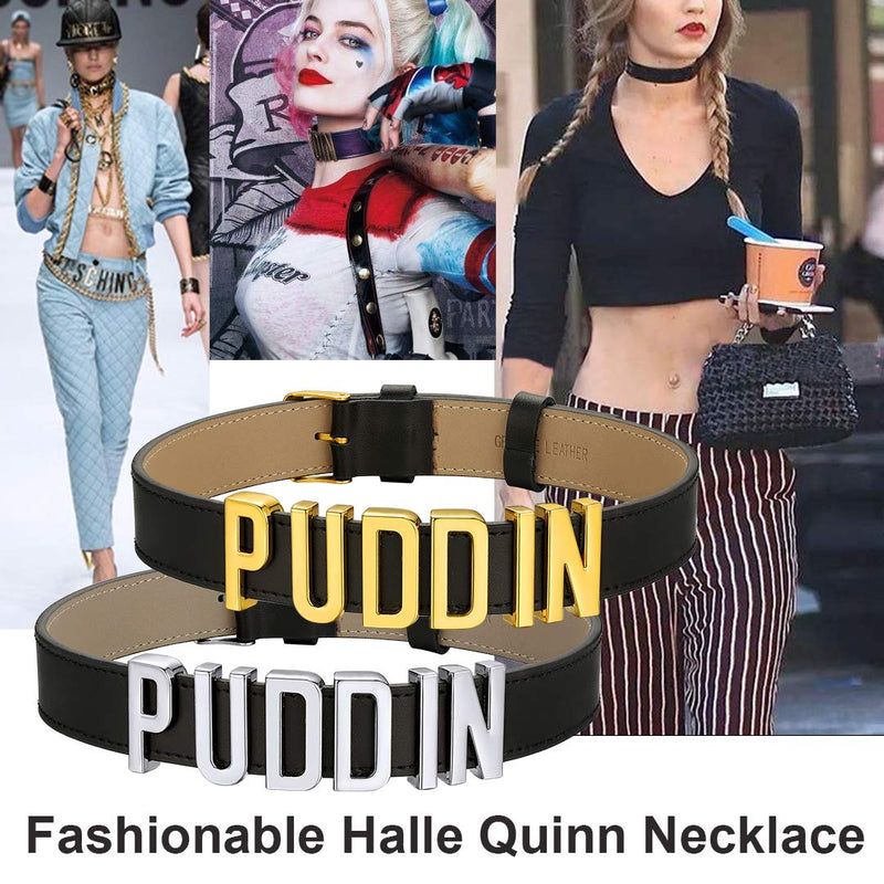 [Australia] - ChainsHouse Customized Choker Collar Necklace for Women Girls Charm/Thick Puddin/CZ Adjustable High Neck Custom Personalized Initials Name Leather Choker Necklace, Send Gift Box A: Gold Puddin Choker 