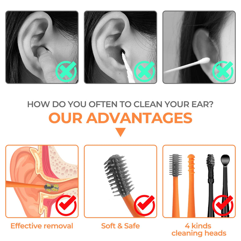 [Australia] - Q Grips Earwax Removal Kit Ears Cleaner 2 Pieces Ear Remover Pick Tool Set Reusable Soft Silicone with Exquisite Leather case for Olders Adult Kids Orange 