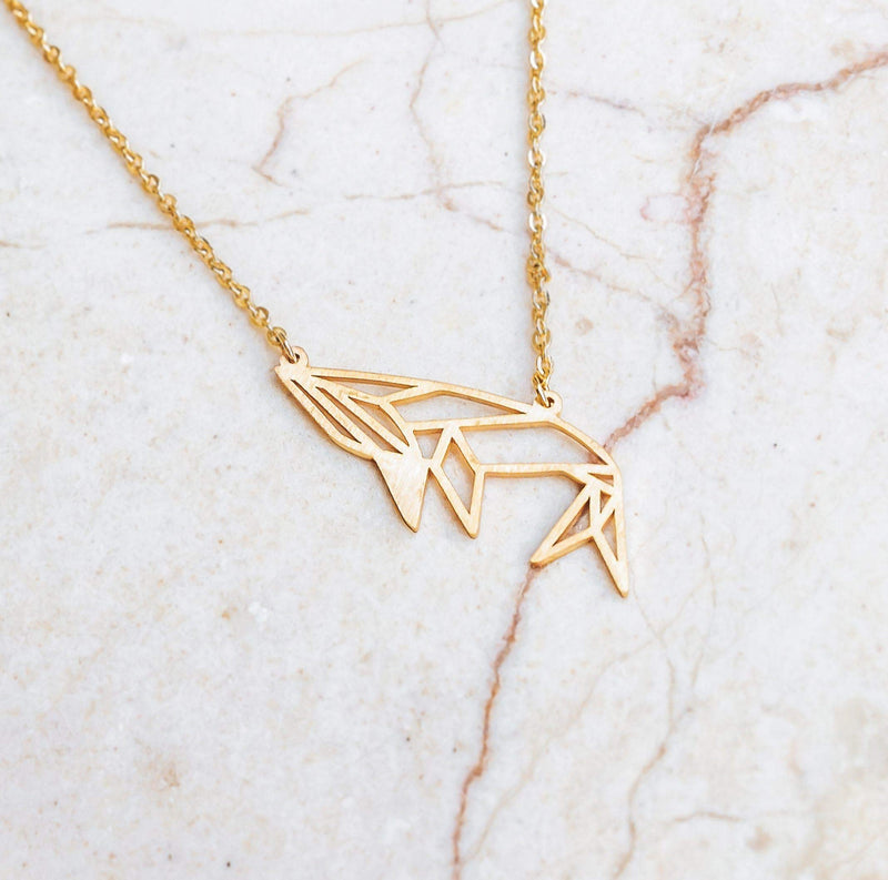 [Australia] - La Menagerie Whale Gold Origami Jewelry & Gold Geometric Necklace – 18 Karat Plated Gold Necklace & Whale Necklaces for Women – Whale Necklace for Girls & Origami Necklace 
