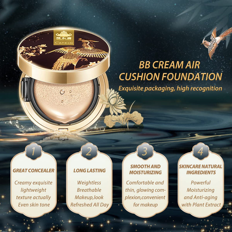 [Australia] - CATKIN X SUMMER PALACE Cushion Foundation, Flawless Face Foundation Lightweight and Smooth for mature skin, Refillable BB Cream Medium 0.46 Ounce(C02) C02 Ivory(Light) 