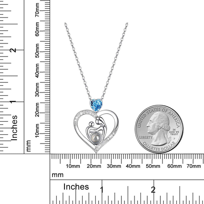 [Australia] - I Love You Necklace 100 Languages for Mom Wife Birthday Gifts Aquamarine Jewelry for Mother Sterling Silver Love Heart Necklace Mother Child Aquamarine I Love You 100 Languages Necklace 
