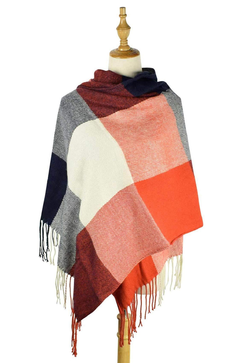 [Australia] - heekpek Winter Long Soft Warm Tartan Check Scarves Wraps for women Wool Spinning Tassel Shawl Long Stole Red Blue 