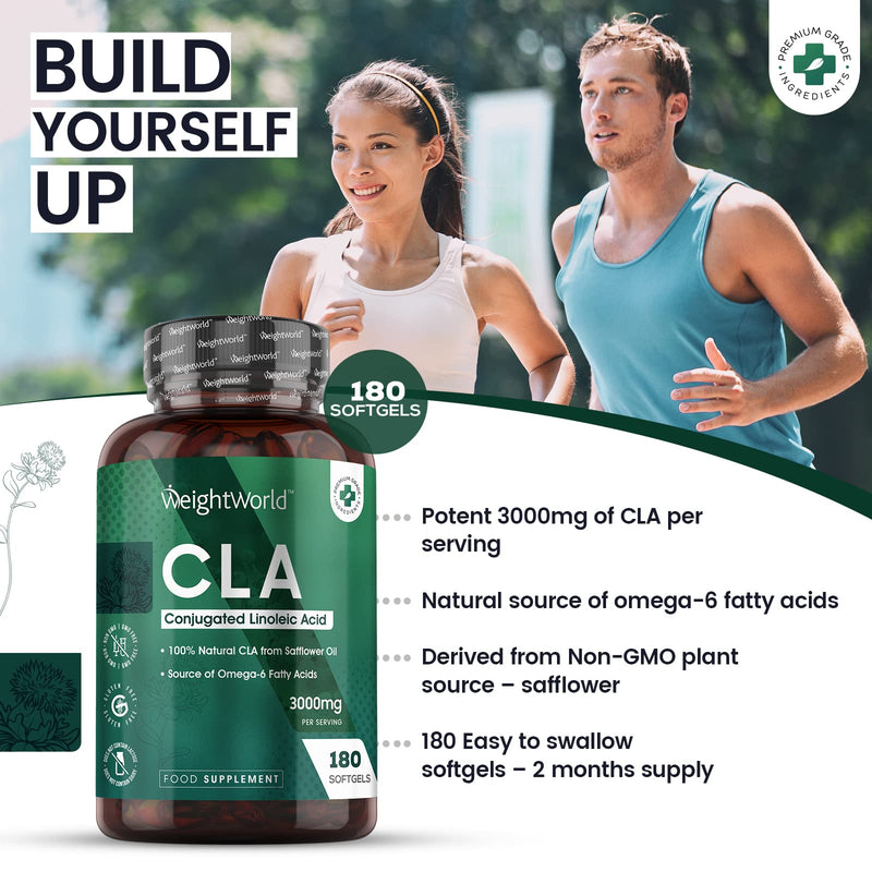 [Australia] - CLA Supplement 3000mg - 180 High Strength CLA Softgels (2 Months Supply) - Conjugated Linoleic Acid - Pure Safflower Oil Capsules - Pre Workout & Weight Management Supplement for Men & Women 