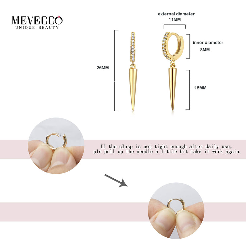 [Australia] - Mevecco Gold Dainty Dangle Hoop Earrings for Women 14K Gold Plated Delicate cute Geometric Triangle Cone Dangle Earrings A-Spike 