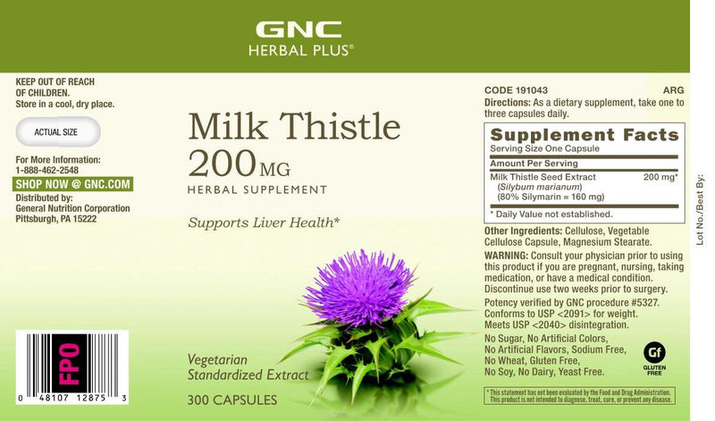 [Australia] - GNC Herbal Plus Milk Thistle 200mg | Supports Liver Health | 300 Capsules 300 Servings (Pack of 1) 