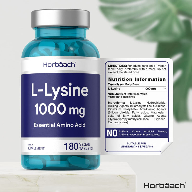 [Australia] - L-Lysine 1000mg | 180 Tablets | Cold Sore Treatment, Essential Amino Acid | Premium Supplement | Vegan & Vegetarian | Non-GMO, Gluten Free Supplement | No Artificial Preservatives 