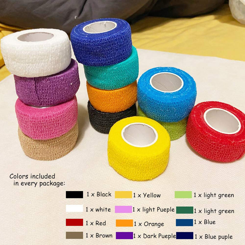 [Australia] - (12-Pack) 1” x 5 Yards | Self Adhesive Bandage Wrap, Kuvvfe Athletic Elastic Cohesive Bandage for Sports Injury,Strain,Knee & Wrist,Ankle Sprains & Swelling First Aid 1x180 Inch (Pack of 12) 