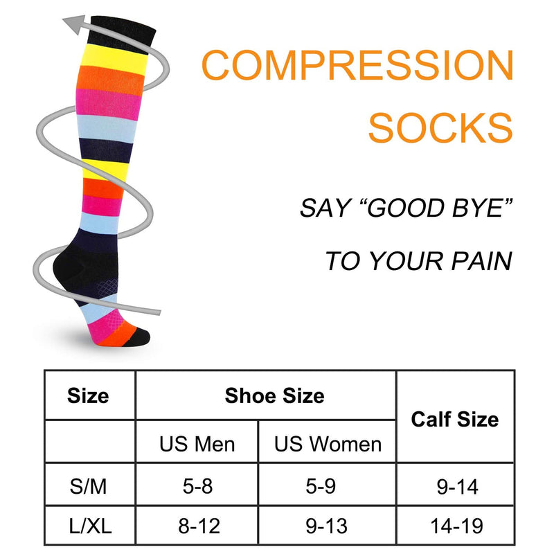 [Australia] - 3 Pairs Compression Socks for Women Men 20-30mmhg Knee High Stocking for Sports Running Travel Nurses Pregnancy Multicoloured 1 Small-Medium 