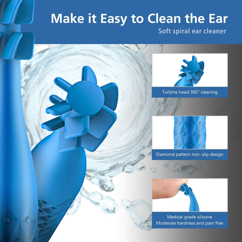 [Australia] - Ear Wax Remover - MEXITOP 19 Pieces Reusable Ear Cleaner Soft Silicone Ear Wax Removal Tool, Turbofan Structure for Complete Ear Cleaning, Ear Wax Removal Kit for Adult Blue 