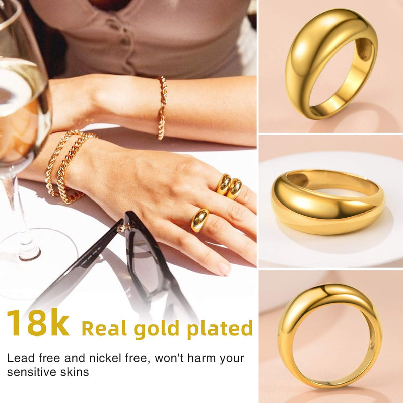 [Australia] - GOLDCHIC JEWELRY Stainless Steel Personalized Bold Chunky Croissant Dôme Ring for Women Stacking Statement Ring,Size 7-12,Gold/Silver/Black Color,Gift Box Included 18K Gold Plated 