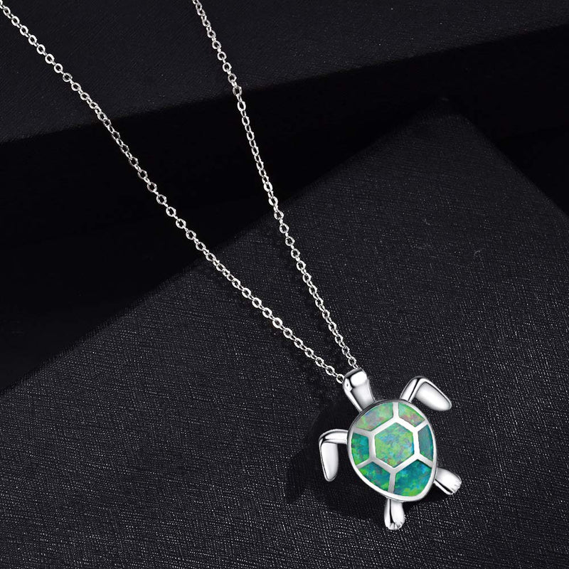 [Australia] - ATIMIGO Cute Sea Turtle Pendant Necklace Created Opal Necklace Silver Chain Animal Jewelry Gift for Women Girls green 